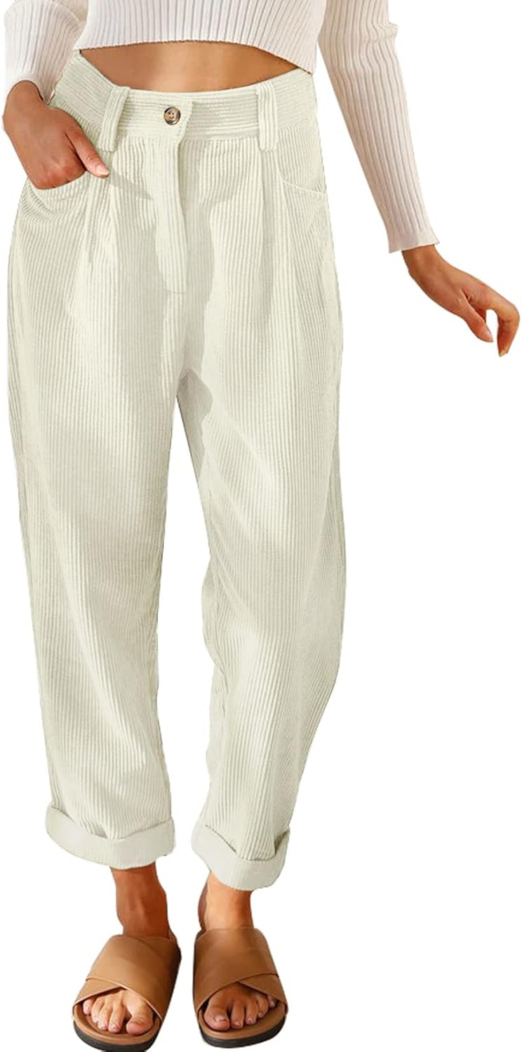 Acelitt Womens Elastic Waist Straight Leg Corduroy Pants Review