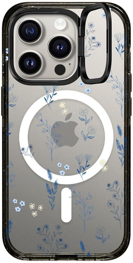 CASETiFY Impact Ring Stand Case for iPhone 15 Pro - Small Blue Flowers