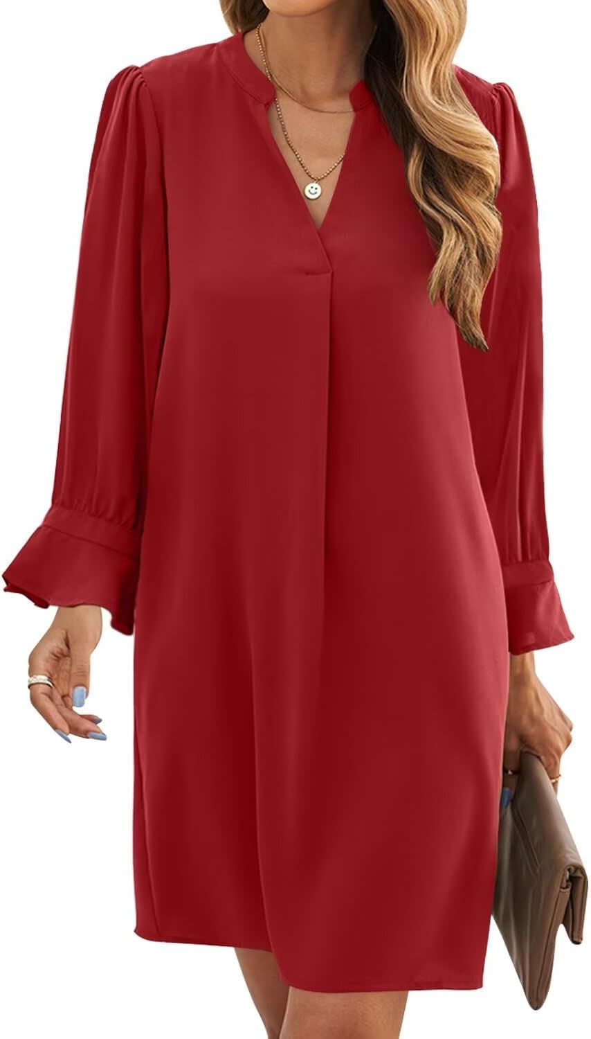 Wkior Long Sleeve Dress for Women V Neck Casual Cute Style