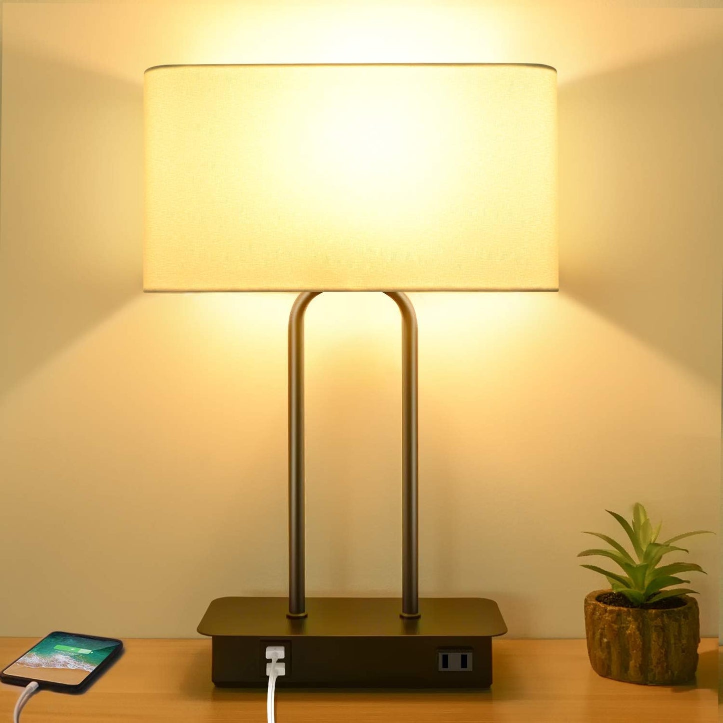 3-Way Dimmable Touch Control Table Lamp with USB Ports
