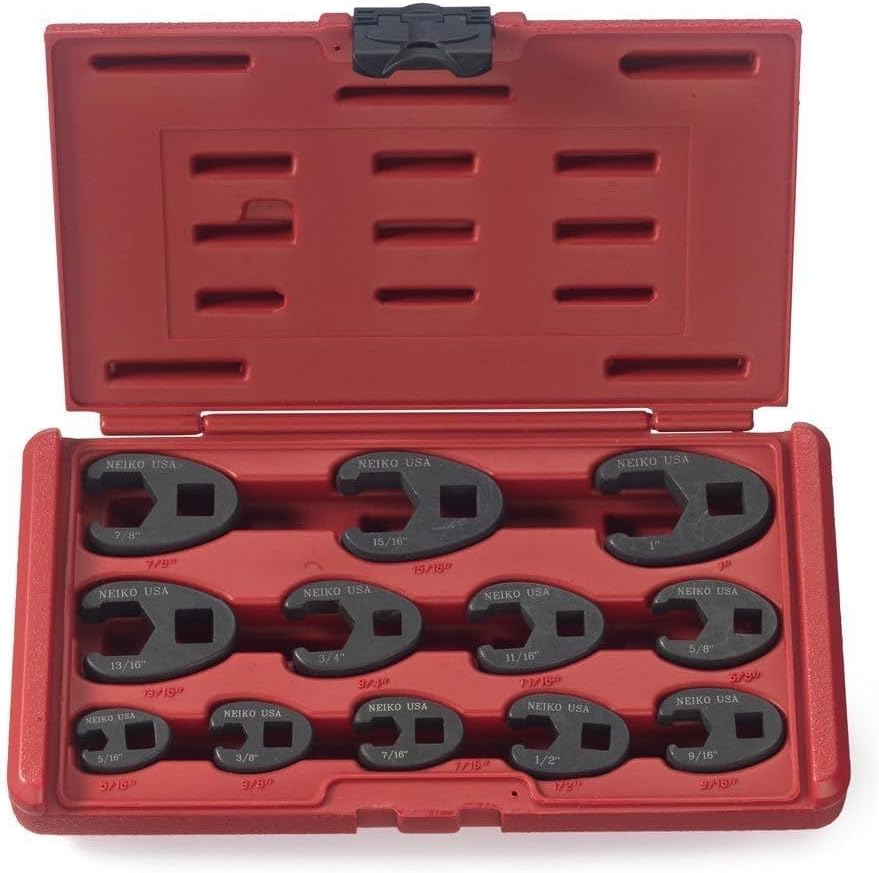 Neiko Crowfoot Wrench Set for Automotive Repair - 12 Piece Set