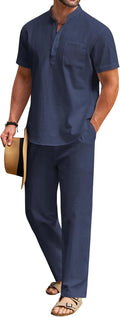 COOFANDY Men's Cotton Linen 2-Piece Set - Lightweight Summer Outfit