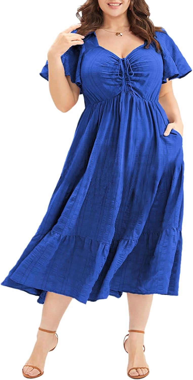 Eytino Plus Size Summer Dress with Sweetheart Neckline and Ruffles