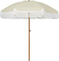 7ft Patio Umbrella with Fringe Tassel Canopy - UPF50+ Sun Shade