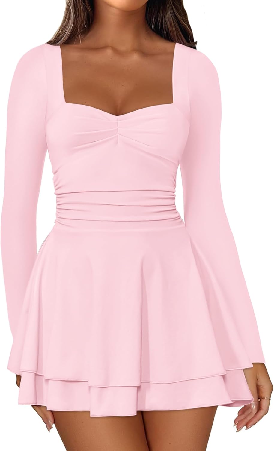 IWD Women's Square Neck Long Sleeve Mini Dress for Parties