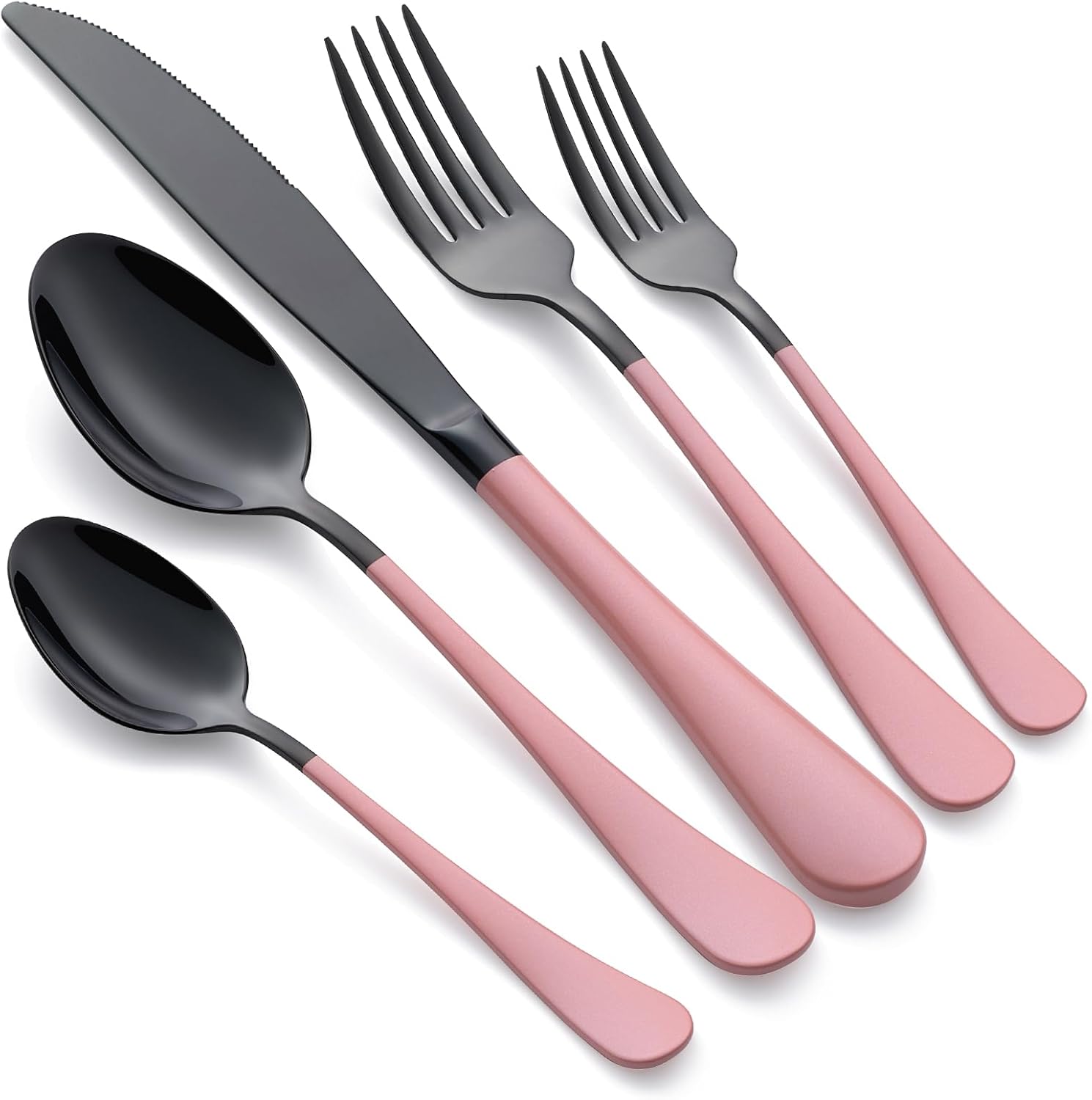 20-Piece Black Silverware Set with Light Pink Handles for Dining