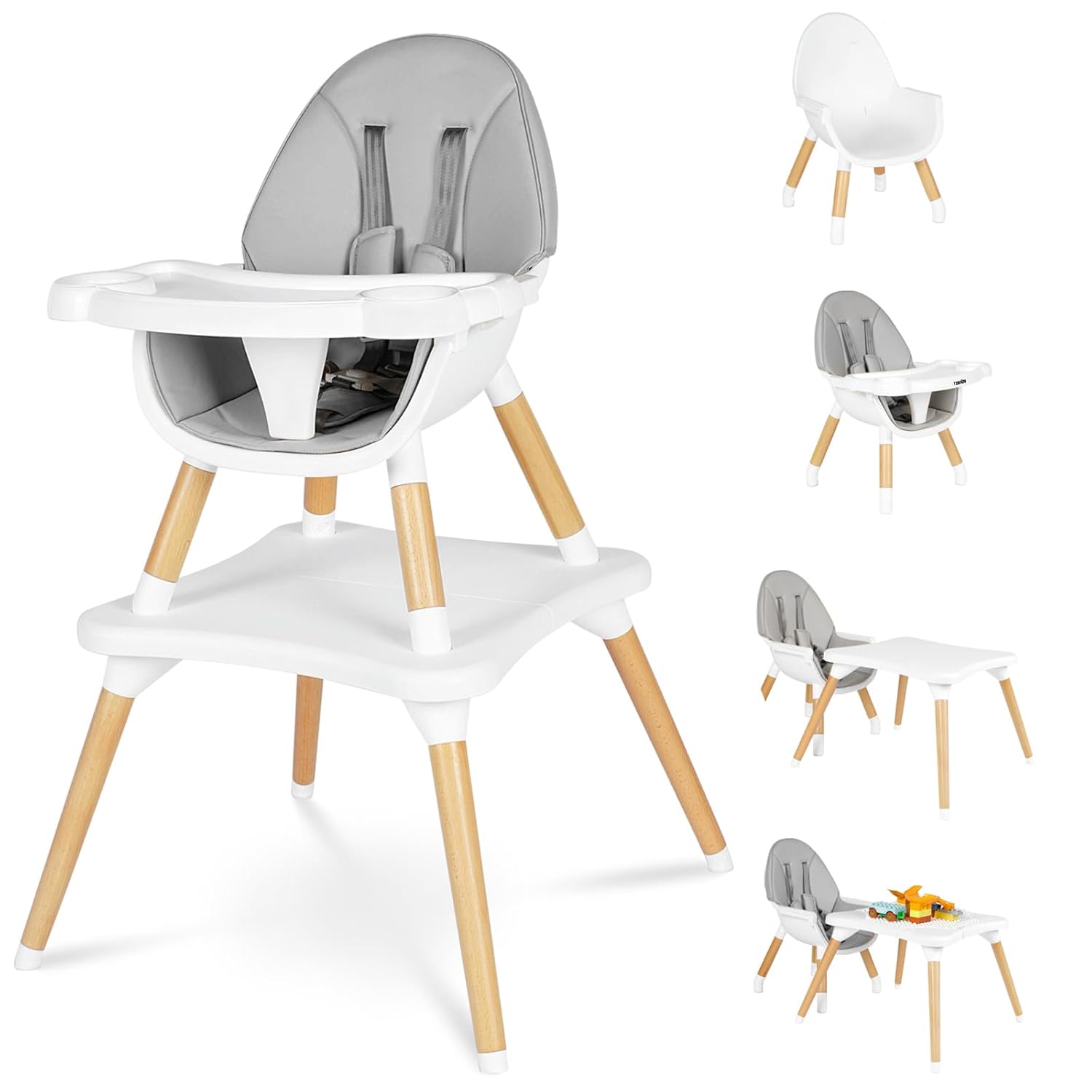 6 in 1 Convertible Wooden High Chair for Babies and Toddlers
