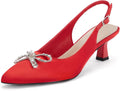 Coutgo Womens Kitten Heels Satin Pumps Slingback Pointed