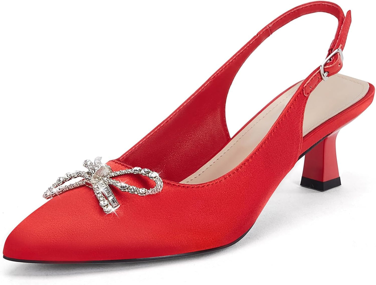 Coutgo Womens Kitten Heels Satin Pumps for Elegant Occasions