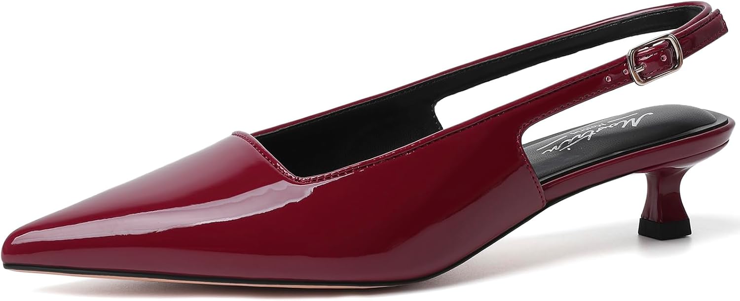 Mostrin Slingback Kitten Heels for Women - Chic Burgundy Pumps
