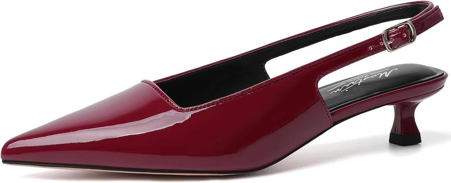 Mostrin Slingback Kitten Heels for Women - Chic Burgundy Pumps
