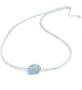 Gempires Aquamarine Beaded Necklace with Raw Stone - Adjustable 18in
