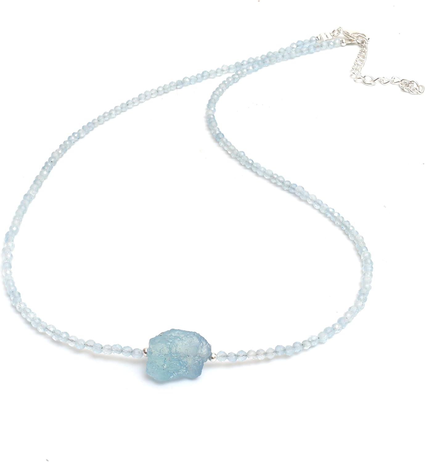 Aquamarine Beaded Necklace with Raw Stone Crystal Jewelry