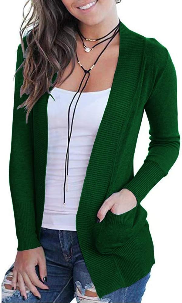 VOIANLIMO Women's Open Front Casual Long Sleeve Cardigan Sweater