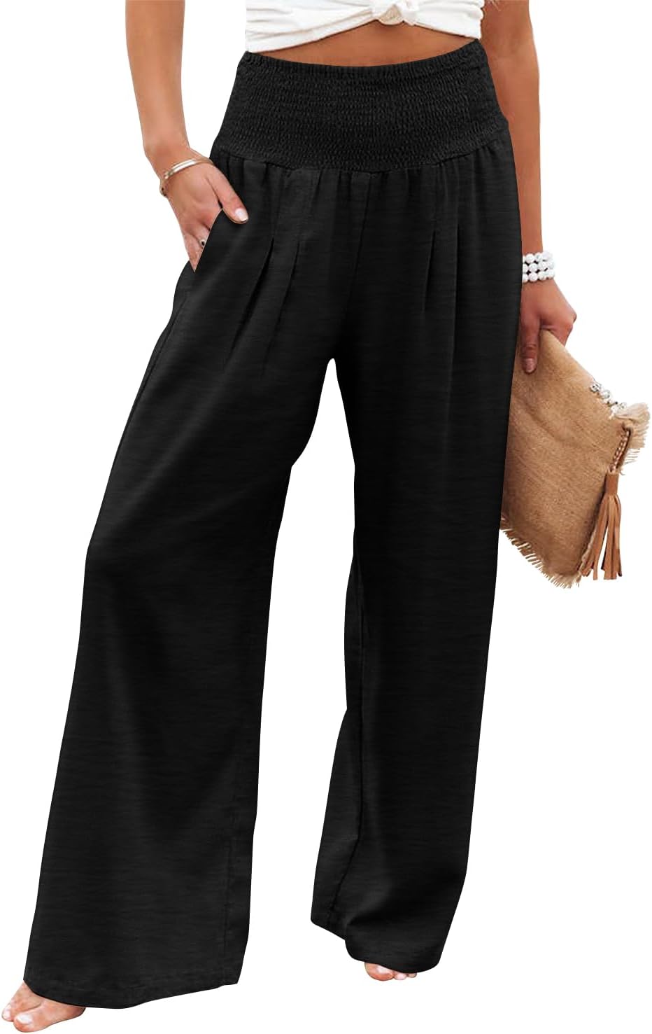Angerella Womens Elastic High Waisted Palazzo Pants for Comfort