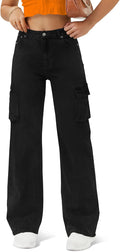 Women High Waisted Cargo Jean for Women - 6 Pockets Wide Leg