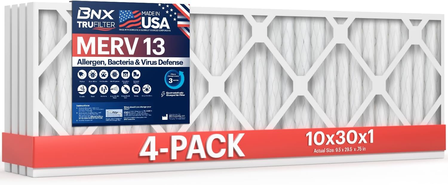 BNX TruFilter 10x30x1 MERV 13 Air Filter for Cleaner Air