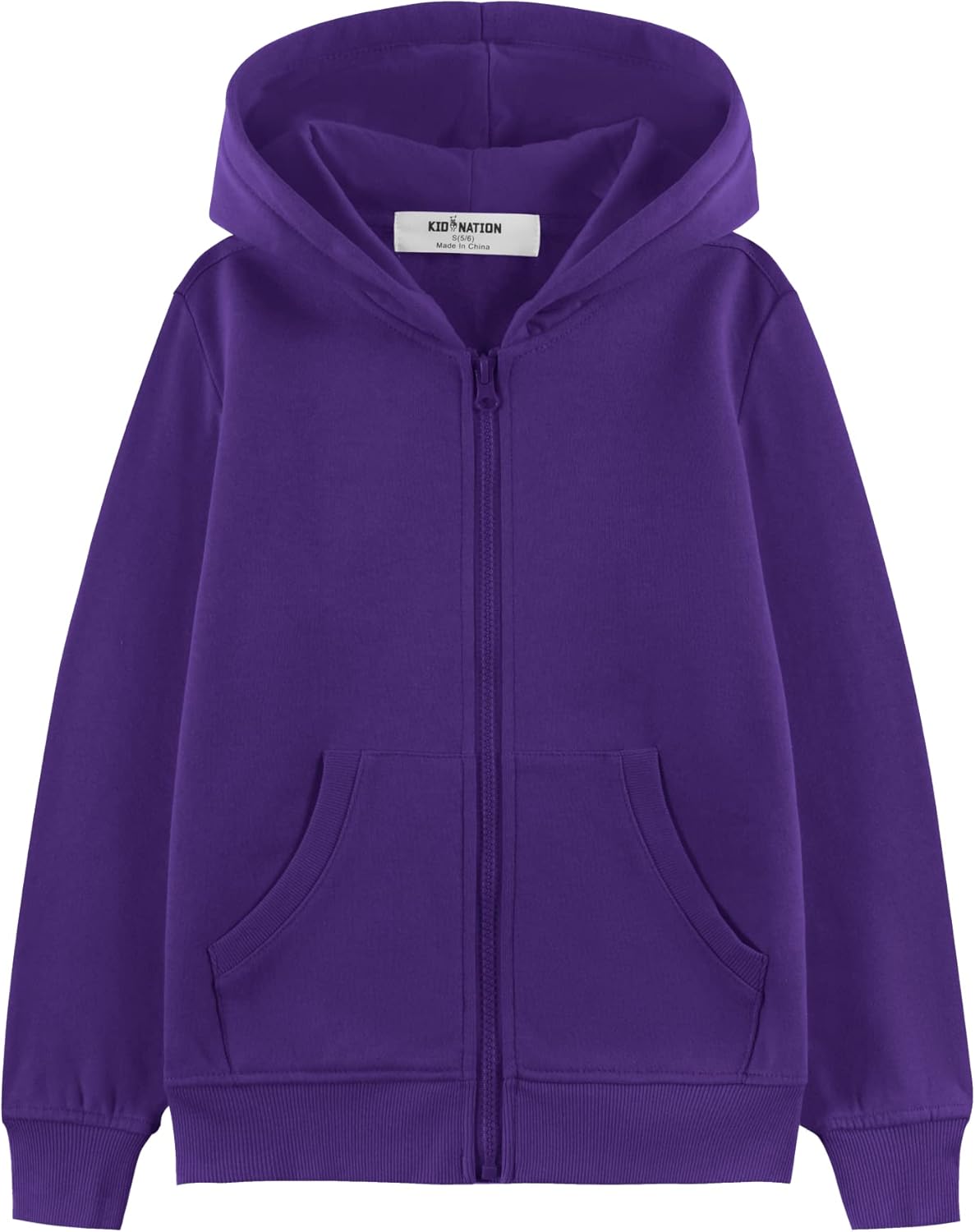 Kid Nation Soft Brushed Fleece Zip-Up Hoodie for Kids 4-12
