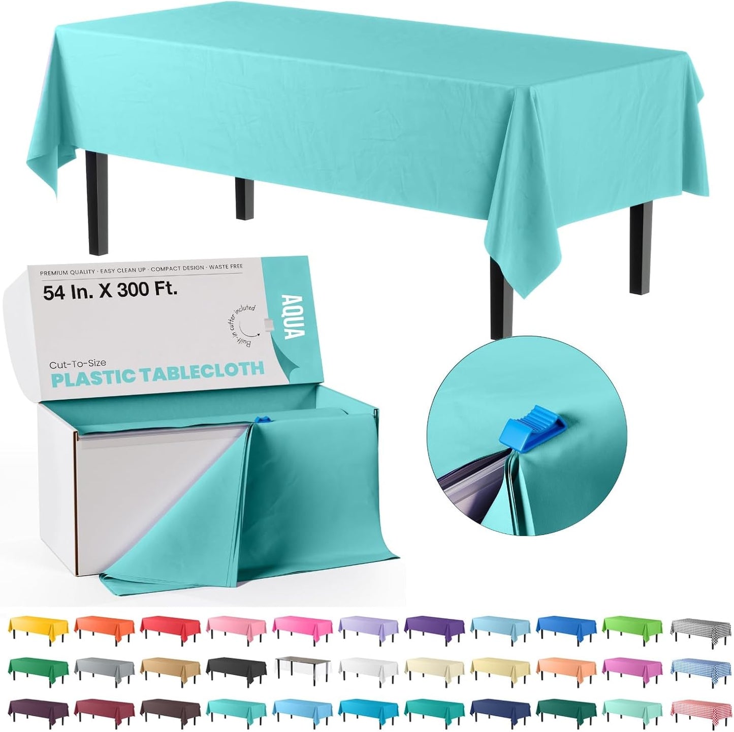 Party Solids Aqua Plastic Table Cover Roll for Easy Cleanup
