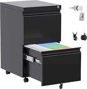Aobabo 2 Drawer Mobile File Cabinet with Lock for Home Office