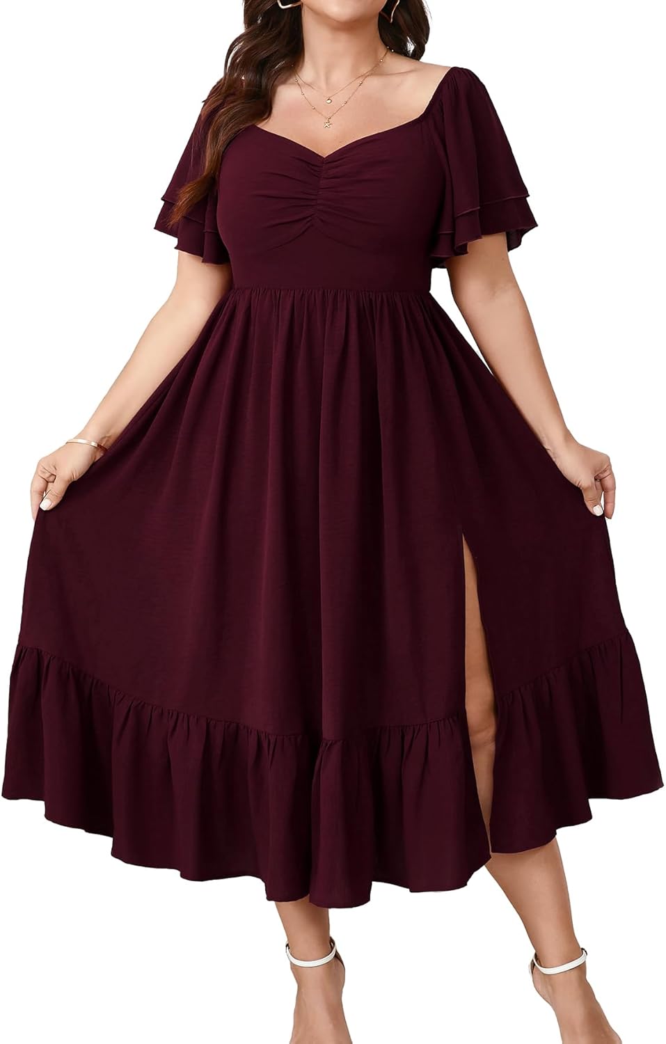SCOMCHIC Plus Size Wedding Guest Cocktail Dress with Slit