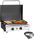 17 in 2 Burner Gas Griddle with Hood - Portable 30,000 BTU