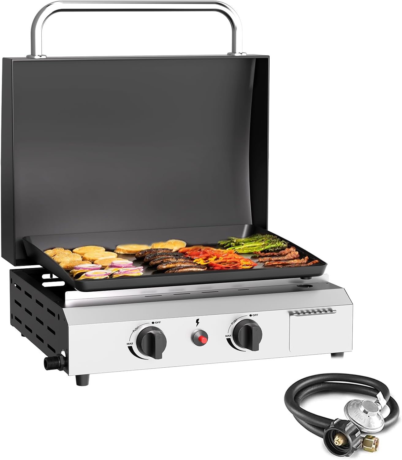 SKOK 2 Burner Gas Griddle with Hood for Outdoor Cooking