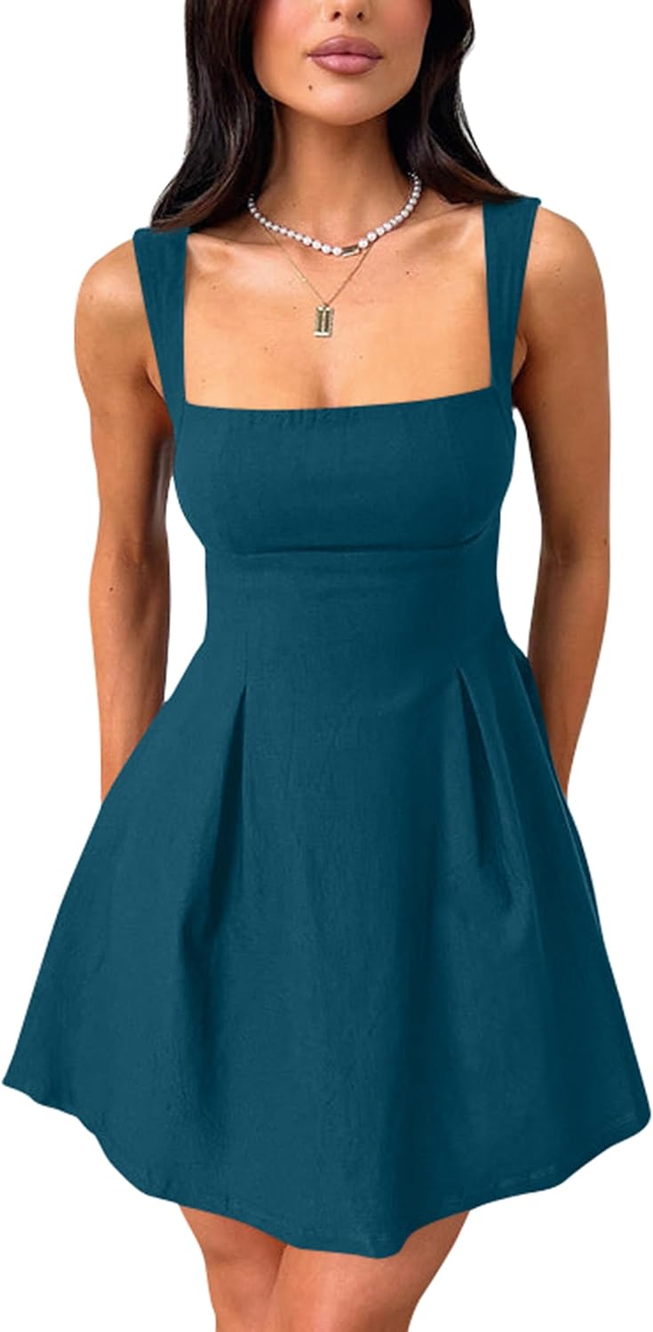 YMDUCH Women's Sexy Mini A-line Dress with Adjustable Straps