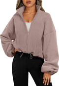 Womens Fleece Jacket Full Zip Oversized Crop - Cozy Winter Fit