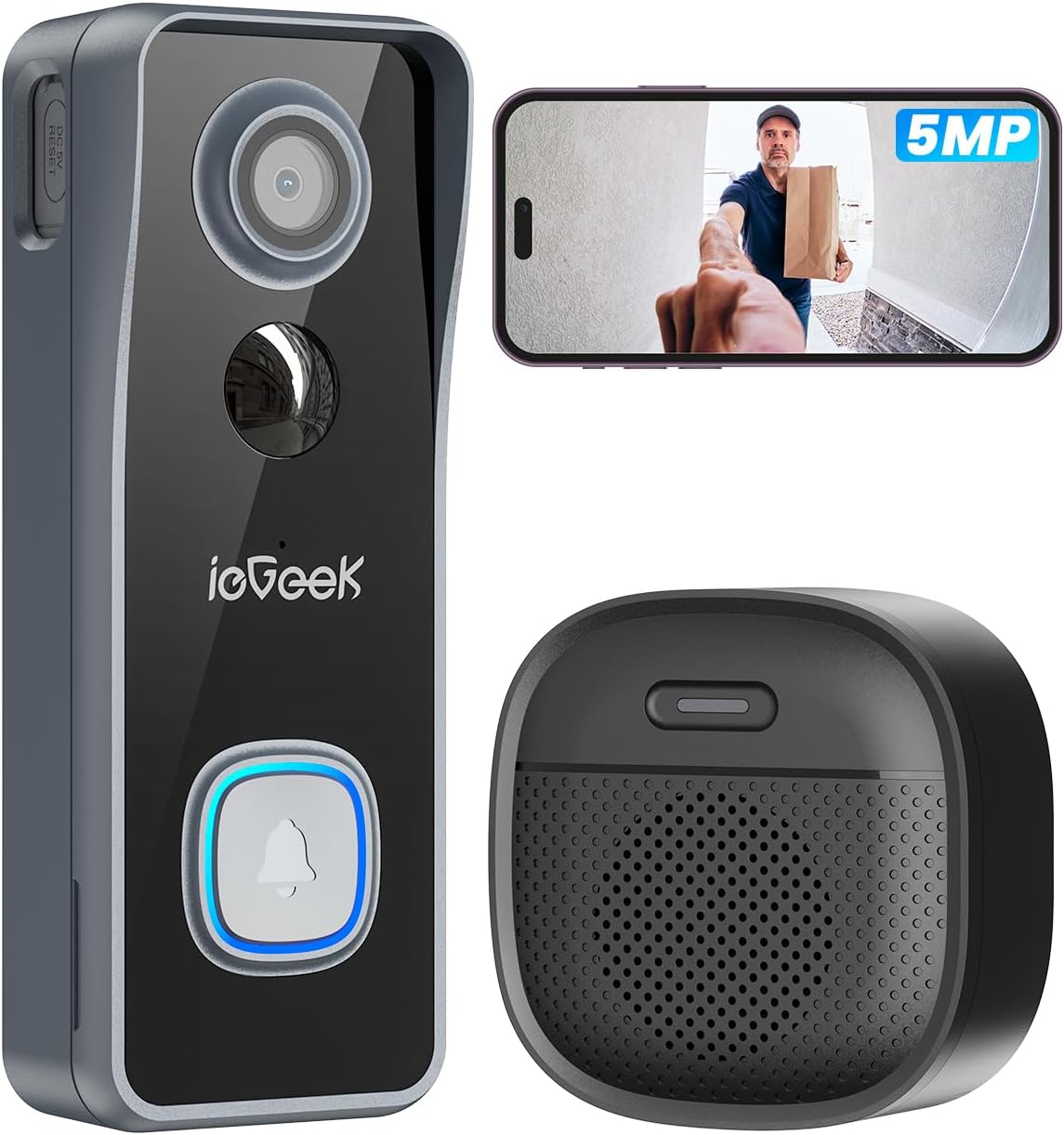 ieGeek 5MP Wireless Doorbell Camera with No Subscription Fees
