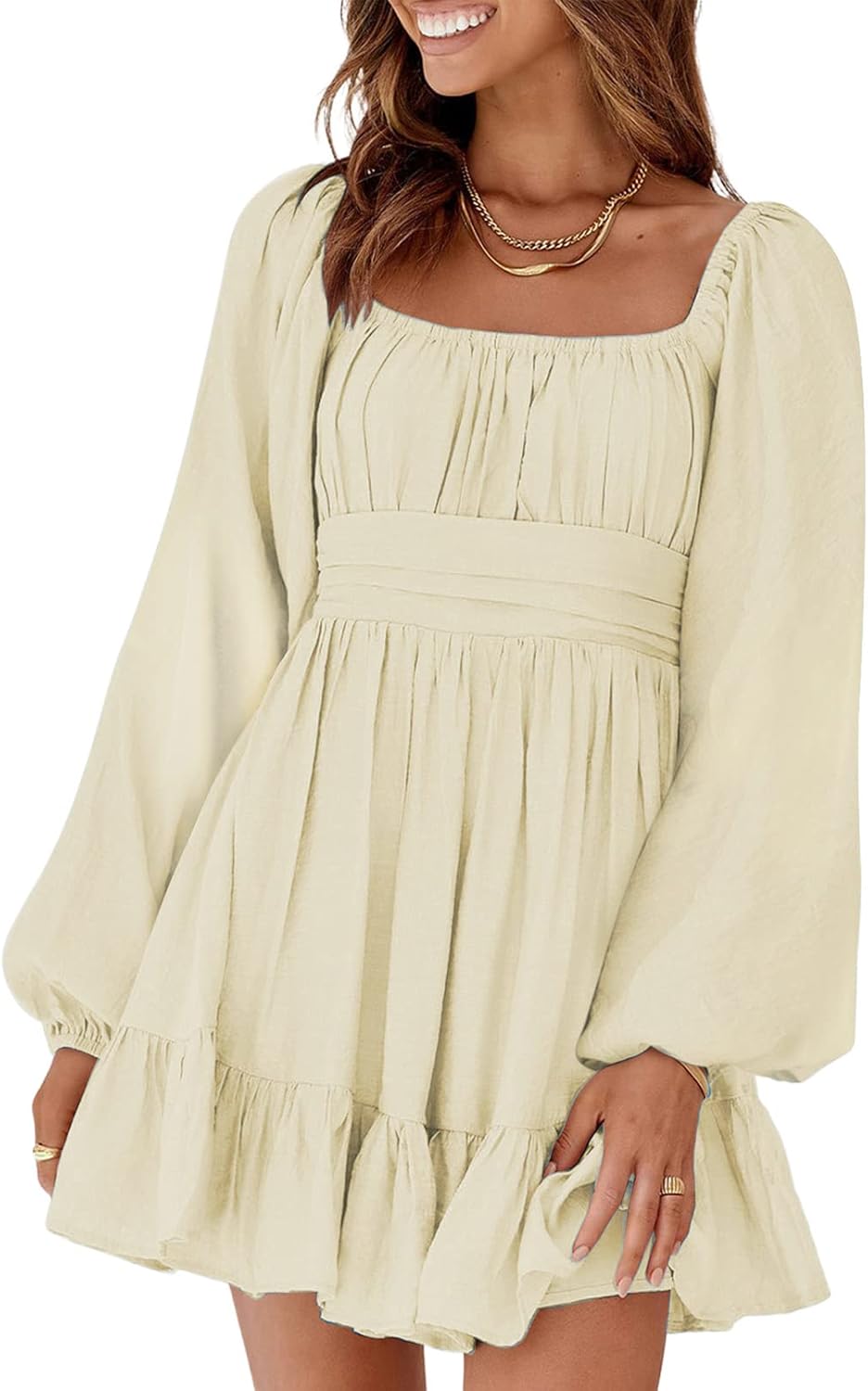 Dokotoo Womens Long Lantern Sleeve Square Neck Mini Dress