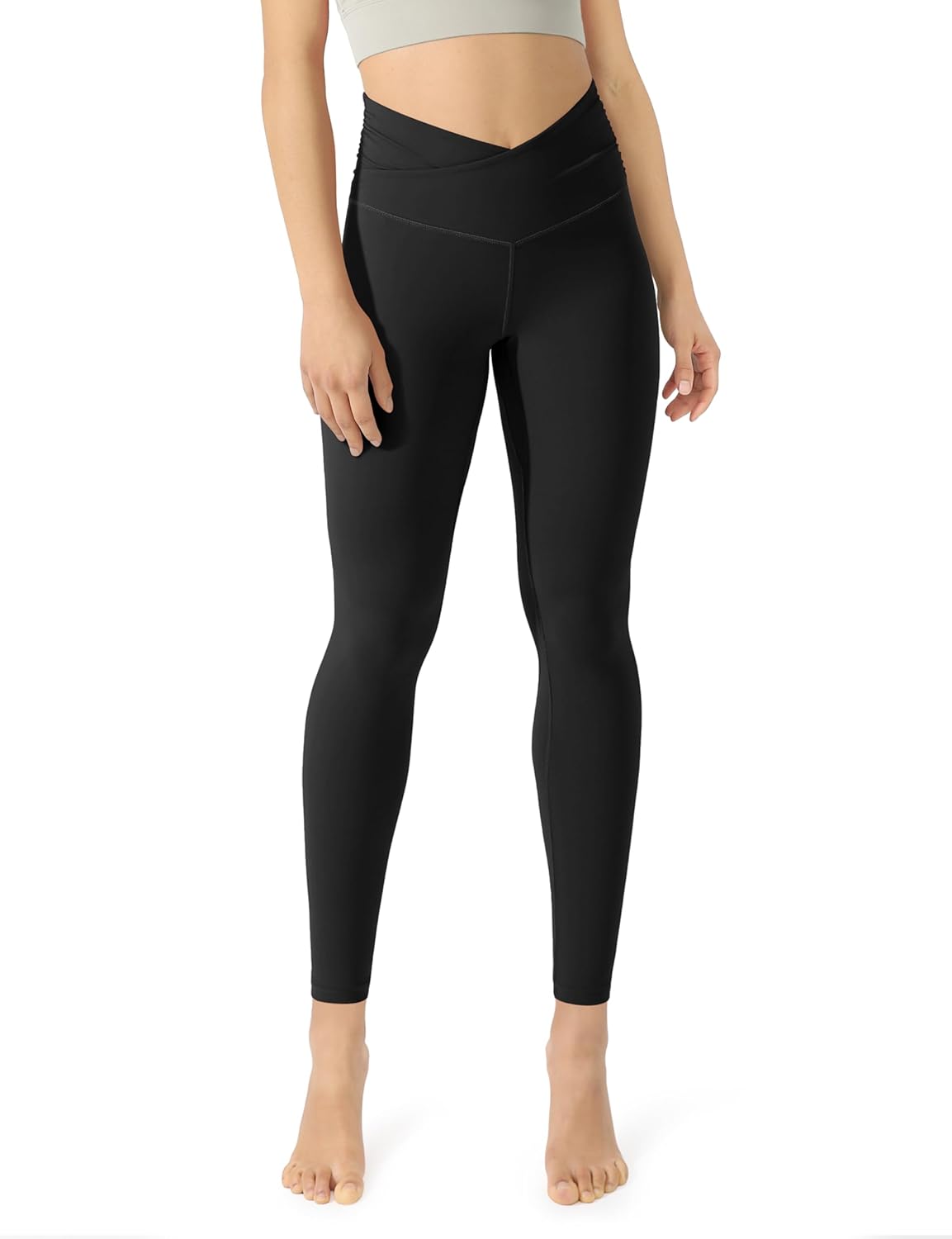 ODODOS Cross Waist Yoga Leggings: Secure Inner Pocket for On-the-Go Storage!