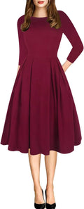 Women's Vintage Patchwork Swing Dress with Pockets - Elegant Midi