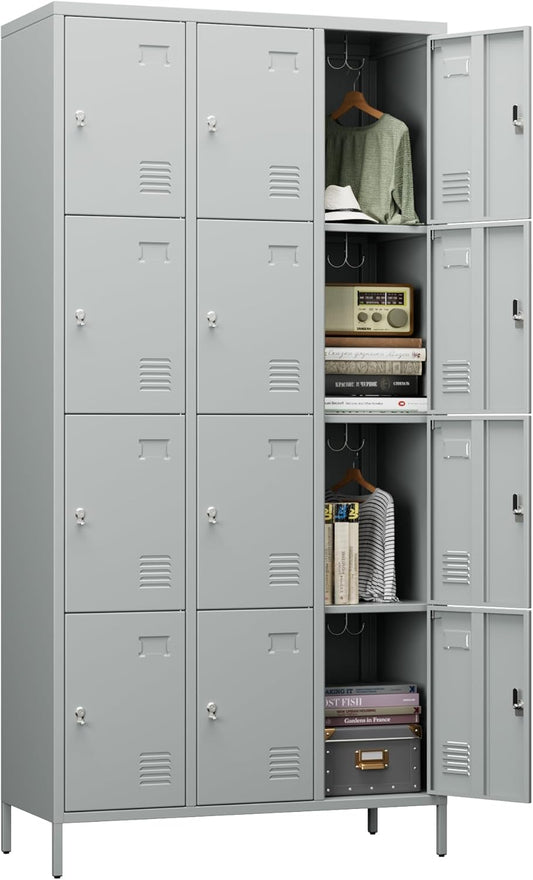 Metal Lockers for Employees with 12 Doors and Hooks for Storage