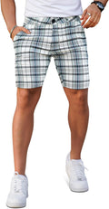 Mens Slim Fit Plaid Chino Shorts Tapered Leg - Comfortable Stretch
