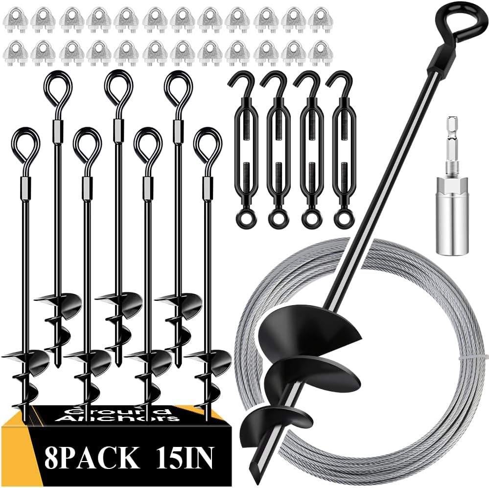 15in Ground Anchors with Galvanized Cable for High Wind Stability