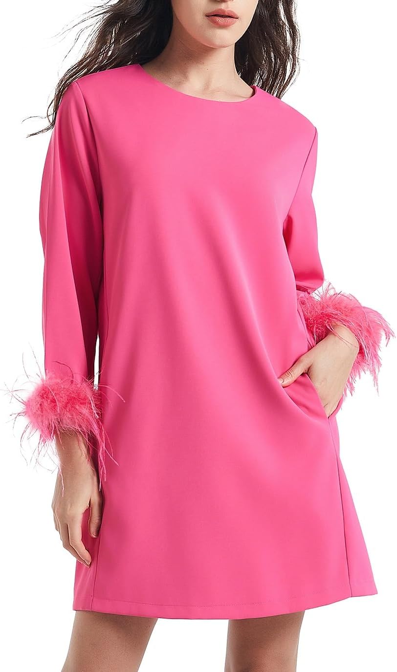 D-Sun Women Feather Dress for Elegant Wedding Guest Looks
