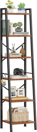 Furologee 6 Tier Ladder Shelf Bookcase - Tall Narrow Industrial