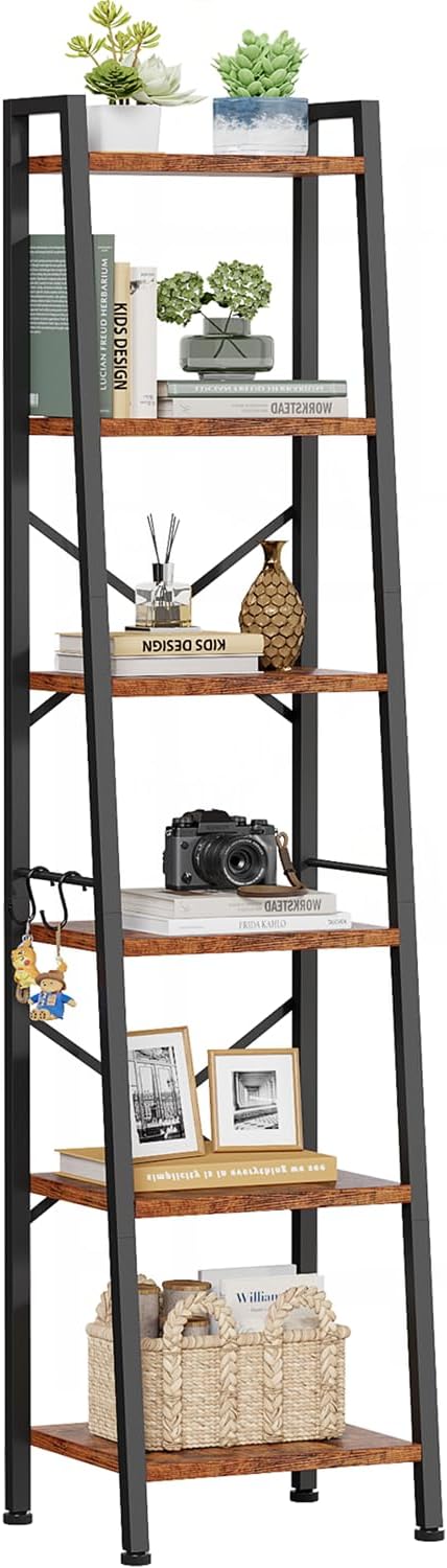 Furologee 6 Tier Ladder Shelf Bookcase for Stylish Storage