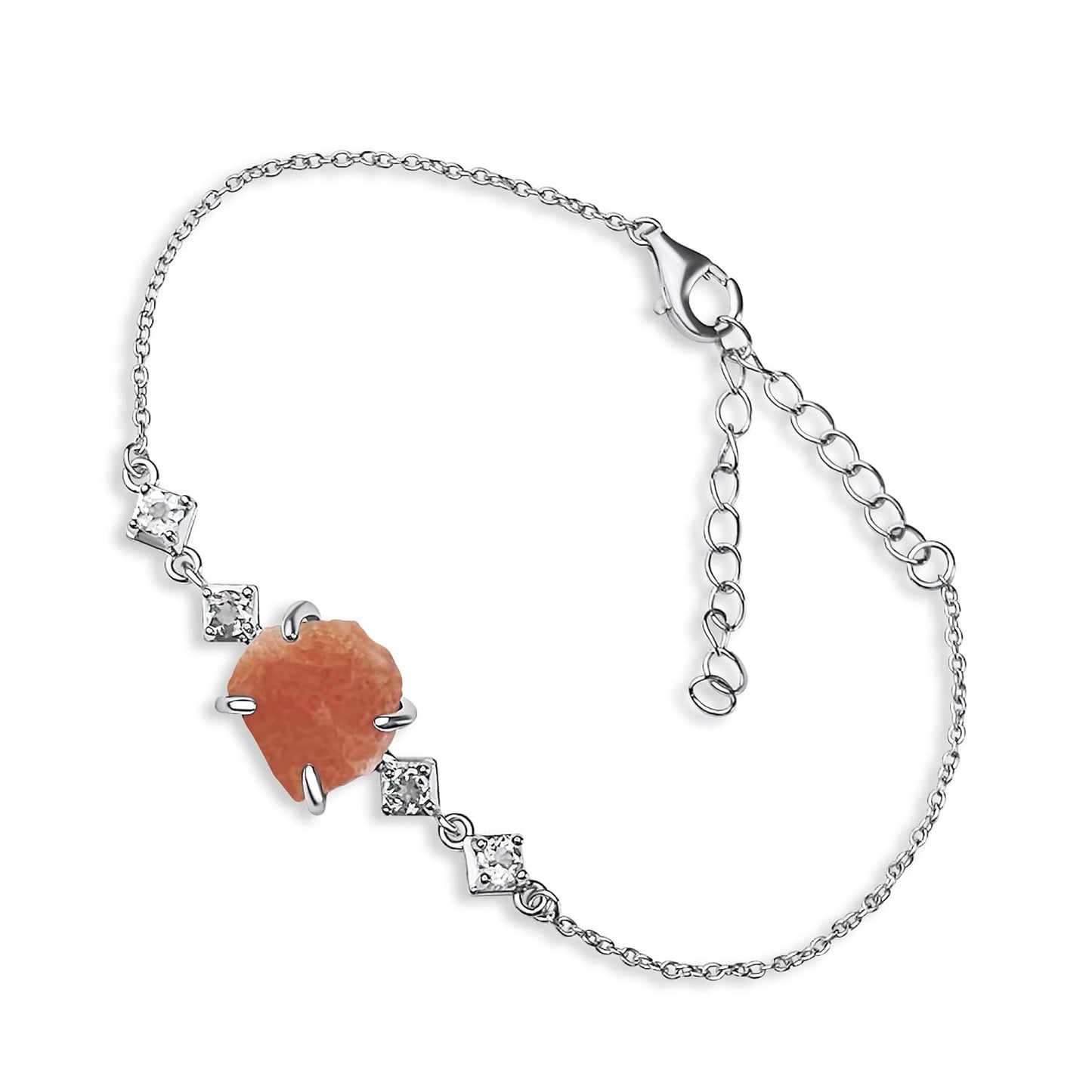 Raw Sunstone Crystal Chain Bracelet for Birthstone Gifts