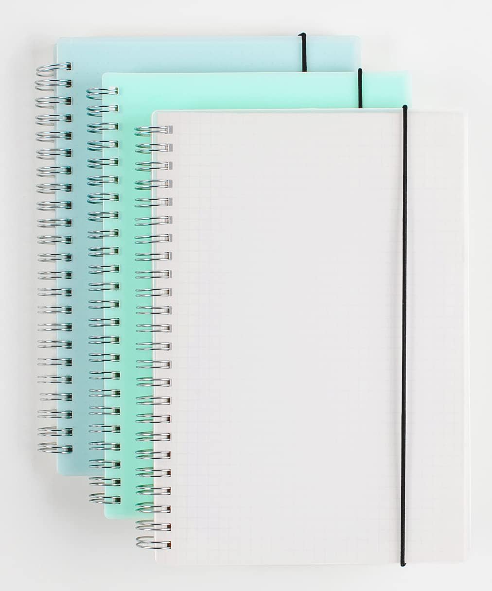 Lodrepas 3 Pack A5 Grid Spiral Notebooks, Thick 120gsm Paper, Plastic Hardcover, Elastic Closure