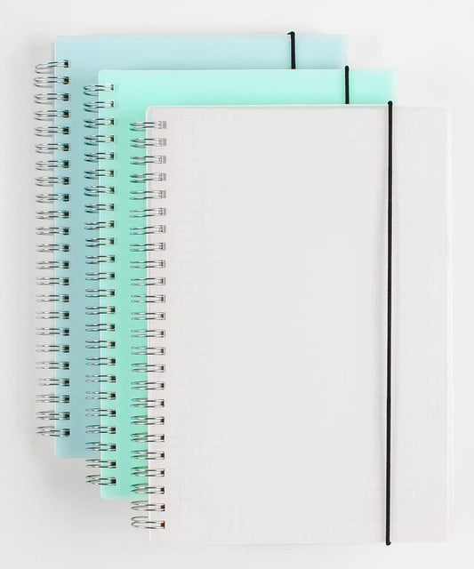 Lodrepas 3 Pack A5 Grid Spiral Notebooks, Thick 120gsm Paper, Plastic Hardcover, Elastic Closure