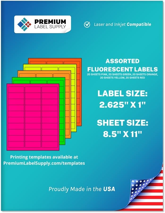 Premium Label Supply Neon Fluorescent Stickers for Organizing