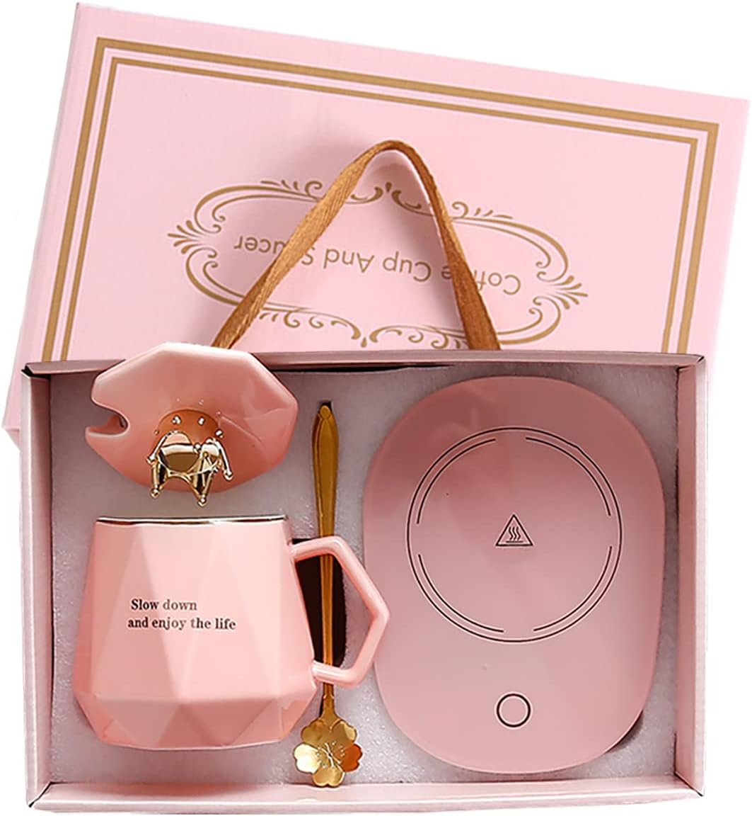 Pink Electric Desk Coffee Warmer Set