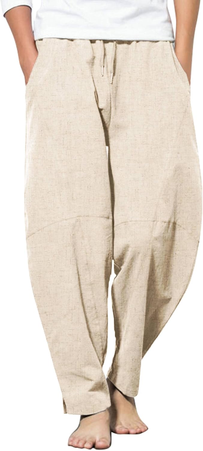 COOFANDY Men's Linen Harem Drawstring Pants for Summer Comfort