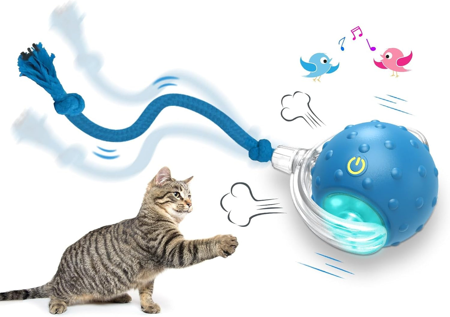 Chirping Cat Toy - Fast Rolling & Interactive - Blue