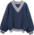 Hilinker Womens V Neck Oversized Sweatshirts Casual Drop Shoulder long
