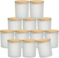 12Pcs Empty Candle Jars 14oz Frosted Glass with Bamboo Lids - Bulk Set