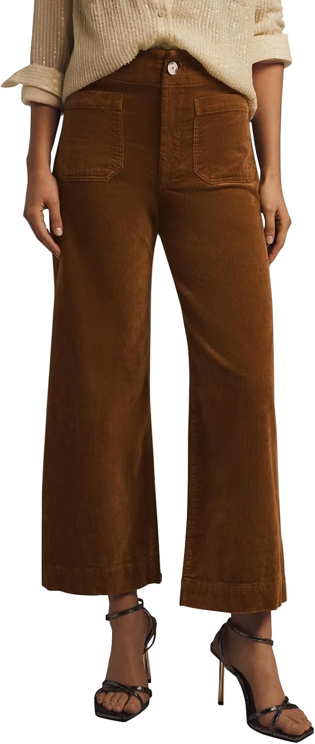 Miduo Womens Casual High Waisted Wide Leg Corduroy Pants