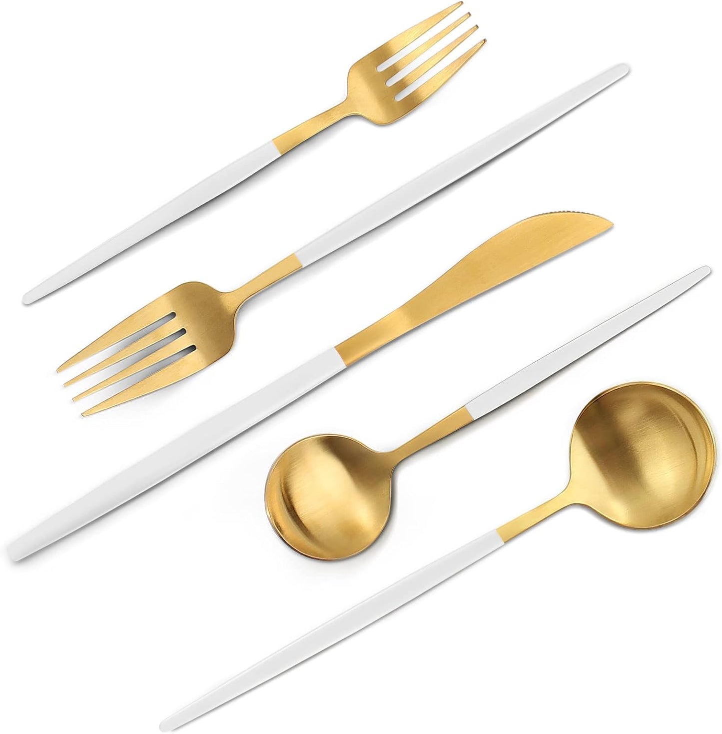 Matte White Gold Silverware Set, 40-Piece Flatware for 8